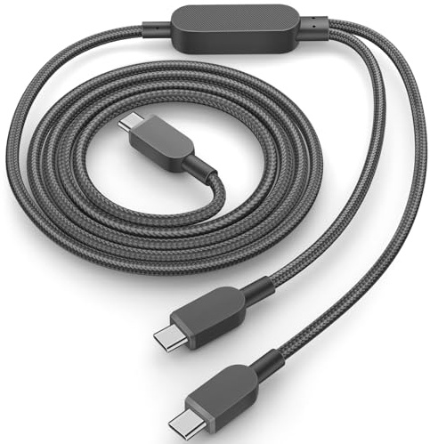 140W 2-in-1 USB C Charging Cable 1.8M,Dual USB C Splitter Cable Type C Multi Fast Charger Cord for iPhone 17 Pro Max 16 15 16e/iPad A16 11 10th Air/Samsung S25 S24 Ultra FE S23/MacBook Laptop,Black