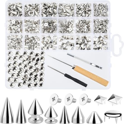 NEBURORA 440-teiliges Punk Spikes und Nieten Set für Kleidung, Metall-Ledernieten, quadratische Pyramiden-Kuppelnieten, DIY-Punk-Stil, Kleidung, Schuhe, Jacke, Kragen