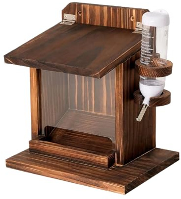 Eichhörnchen Feeder Box mit Wasserflasche - Holz Wandhalterung Streifenhörnchen Futterstation Futter Maiskolben Nüsse Halter Feeder für Vogel, Baum, Balkon, Garten & Draußen