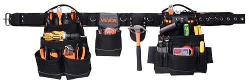 VEVOR Marsupio Porta Attrezzi da Elettricista con 18 Tasche, Borsa da Lavoro Staccabile per Elettricisti, Carpentieri, Costruttori, per Grembiuli da Lavoro, Vita Regolabile da 80 a 131 cm