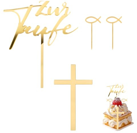 4 pcs Taufe Deko,Tortendeko Kommunion,Kreuz Fisch Symbol Tortendeko Settopper Torte Cake Deko,Wiederverwendbar,FüR Taufen Erstkommunion Baby Shower Tischdekoration