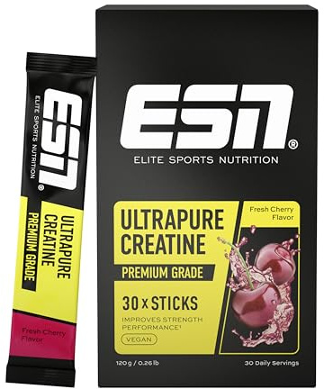 ESN Ultrapure Creatine Monohydrate Sticks, 30 Sticks, 30 Portionen | Fresh Cherry, Creatin Pulver, mikrofein & perfekt löslich, vegan - made in Germany