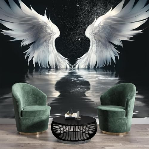 hgjdjhnf Papier peint photo en soie, motif ailes d'ange, reflets dans l'eau, effet 3D, 150 cm x 105 cm