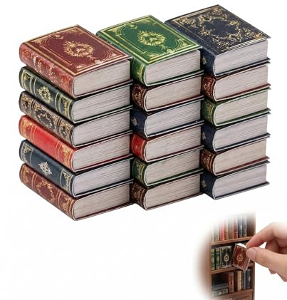 KQOZG Set di 18 Libri in Miniatura per Casa delle Bambole, Scala 1:12, Classici Antichi Dettagliati, Accessori Decorativi per Scene Realistiche, Biblioteca e Camera da Letto.