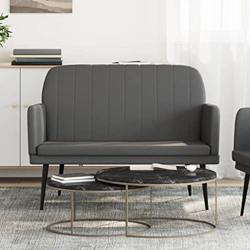 Ziaphsol Sitzbank Grau 107 x 80 x 81 cm Kunstleder, gepolstert mit Lehne und Armlehnen, Metallgestell, für Wohnzimmer, Flur, Schlafzimmer und Eingangsbereich