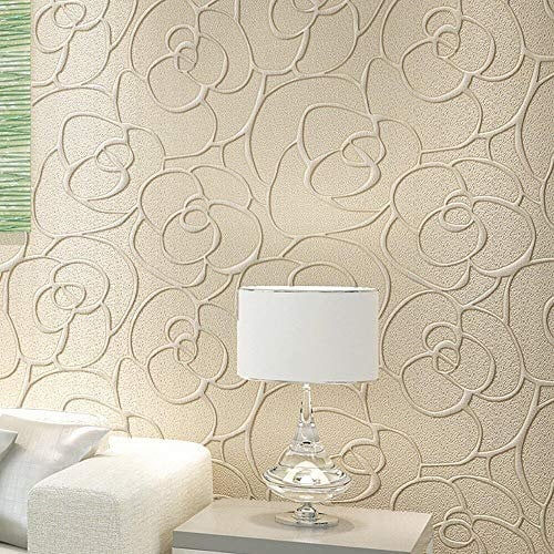 Ketian, rullo di carta da parati moderna, minimalista, con rosa 3D, in tessuto non tessuto a rilievo, per soggiorno, camera da letto, Cream, 0.53m (1.73' W) x 10m(32.8'L)=5.3m2 (57 sq.ft)