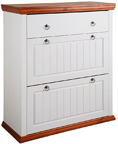 clever-moebel Schuhschrank aus Kiefernholz weiß/kirschbaumfarben, Schuhkommode