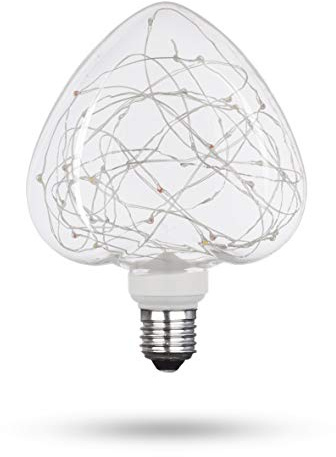 XQ-lite LSO-04041 A, LED-Leuchtmittel STARRY dekorative bunte Lichterkette in herzförmiger Glühbirne, 50 lm, Glas, 1.5 W, E27, Transparent, 19 x 13.2 x 8.3 cm
