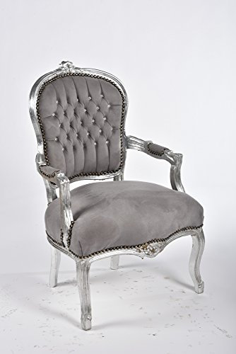 Way Home Store Barocksessel Luis Silber und Grau 63 x 65 x 94 cm mit Gemmen
