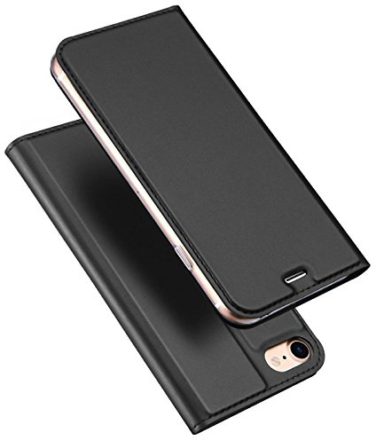 Conie EF1767 Electroplated Flip Case Kompatibel mit iPhone 6 Plus / 6s Plus, PU Leder Hülle Flip Wallet Cover Kartenfächer Standfunktion Magnetisch für iPhone 6S Plus iPhone 6 Plus Etui Deep Black