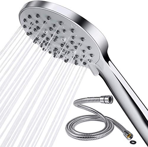 Shower Head with Hose - SAMODRA High Pressure Handheld Shower Head and Large Bore Shower Hose for Low Water Pressure - 5 Spray Settings, Chrome