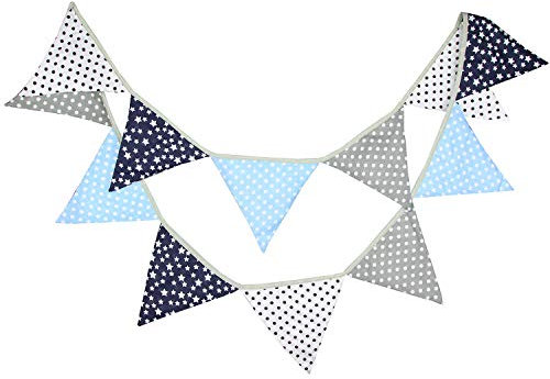 Oblique Unique® Wimpel Girlande Wimpelkette Doppelseitig Kinder Geburtstag Party Feier Dekoration Farbenfroh Blau Grau