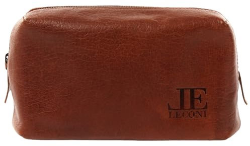 LECONI Utensilientasche Kosmetiktasche Schminktasche Make-Up-Tasche Stiftemappe für Damen Herren aus Büffel-Leder 21x14x8cm braun LE9018-buf