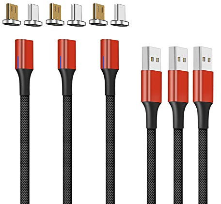 N. NETDOT 10th Generation Magnetisches Ladekabel,Schnellladung und Datenübertragung für Micro-USB & USB-C Smartphones (2m/3 Pack red)