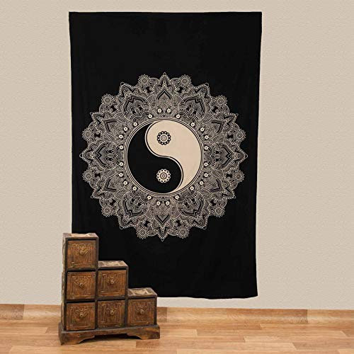 Kunst und Magie Tagesdecke Wandbehang Tuch Ying & Yang Mandala ca. 200 x 135 cm