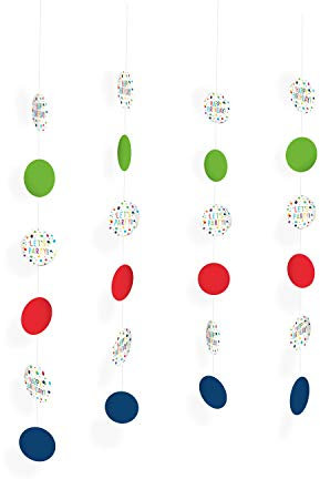 Amscan 9906354 - Hängedekoration Happy Birthday, 4 Stück, Länge circa 130 cm, Geburtstag, Party