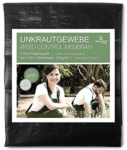 Prolifiqs Anti-Unkrautgewebe I Gartenvlies Reissfest & Wasserdurchlässig I Unterbodengewebe gegen Unkraut I Bändchengewebe UV stabil 100g/m² (1m * 10m)
