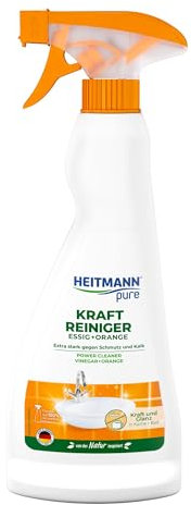 HEITMANN pure Kraftreiniger Essig + Orange | Reiniger-Spray gegen Schmutz, Seifenreste & Kalk in Küche & Bad | Ideal für Armaturen & Oberflächen | Mit Essig-, Milch- & Citronensäure | 500 ml
