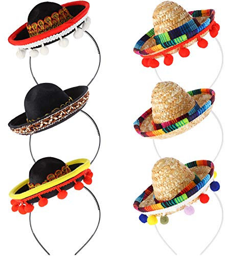 WWmily 6 Pcs Mini Mexican Sombrero Hats Cute Straw Sombreros Mini Fun Cinco De Mayo Fiesta Straw Hat Mini Mexican Sombrero Party Hats for Fun Fiesta Hat Party Supplies Mexican Theme Decor