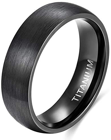 Zakk Ring Damen Herren Schwarz Titan Eheringe Partnerringe Trauringe Verlobungsringe Gebürsteter Komfort Fit 6mm 8mm (Schwarz-6mm, 55 (17.5))