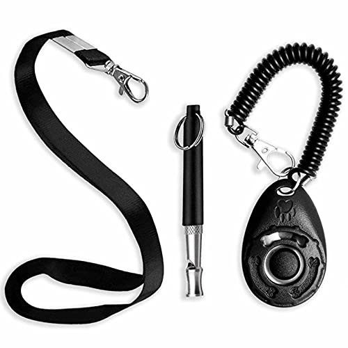 Monkimau Hundepfeife Set mit Klicker Umhängeband - Pfeife Hund Clicker Hundetraining
