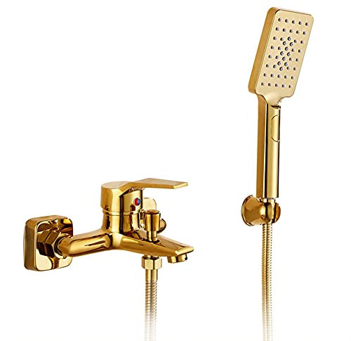 Gx Robinet De Baignoire Avec Douchette À Main Laiton Mitigeur De Baignoire Montage Mural Avec Support Et Flexible 150 Cm, Dor