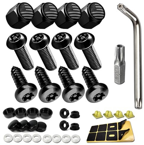 Viti antifurto per targa – Bulloni di sicurezza neri per telaio anteriore posteriore e posteriore, in acciaio inox M6 da 1/4 per auto