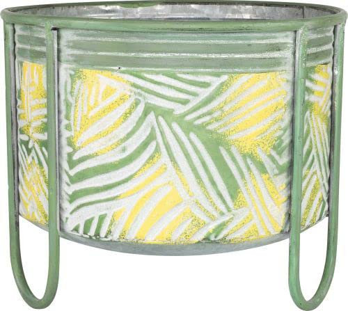 Muddy Hands Tropical Leaf Metal Plant Pot Indoor Home Outdoor Garden Decorative Vintage Flower Planter Cover Holder Bucket (Planter with Legs - Small)