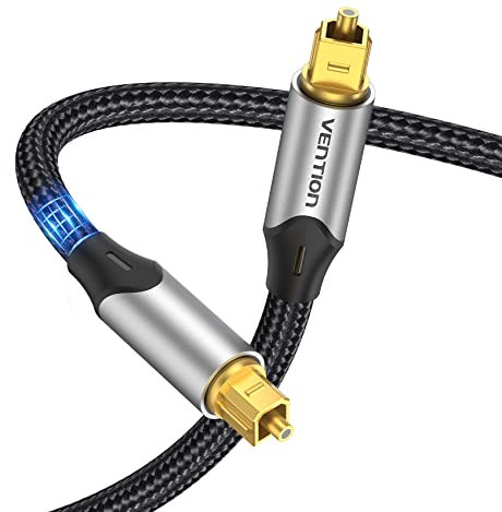 VENTION 1M Cable Óptico Audio Digital TOSLINK Optico Dolby DTS Sound Enchufe de Metal Recubrimiento de Nylon SPDIF Cable de Fibra Óptica, para Barra de Sonido, TV, Home Cinema, Xbox, Play-Station