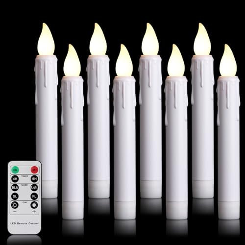 FREEPOWER 8er Weiß LED Stabkerzen mit Fernbedienung Timer Flackern Batteriebetrieben Flammenlose Tafelkerzen Warmweiß Dimmbar Weihnachtsdeko, Outdoor Wasserdicht, 2 x 17cm