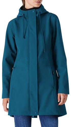 Outdoor Ventures Veste de pluie longue softshell avec capuche pour femme - Veste de mi-saison doublée - Veste fonctionnelle imperméable coupe-vent - Veste de randonnée respirante, Bleu céramique S