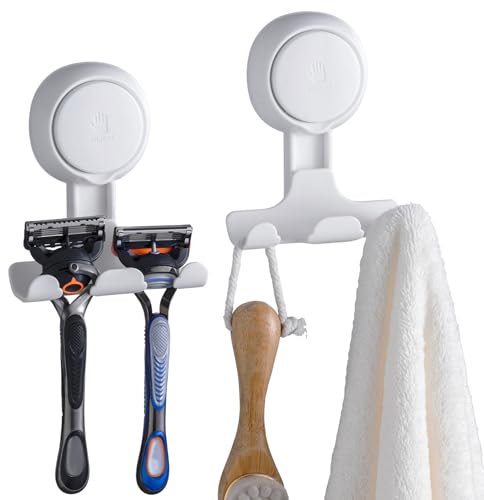 TAILI Dusche Rasierklingenhalter Saugnapf Haken 2 Pack Vakuum Saug Rasierklingenaufhänger für Dusche Wand Saug Tür Haken für Bad Handtuch Schwamm Rasierer Halterung für Badezimmer Abnehmbar