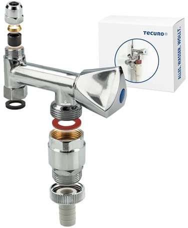 tecuro - Gerätezusatzventil Eckfix mit Rohrbelüfter, Anschluss Wasch- Spülmaschine, Messing, 3/4 x 3/8 Zoll, Rückflussverhinderer, Qu-Verschraubung