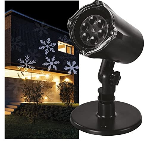 EMOS Schneeflocken LED Projektor, weiße Schneeflocken, effektvolle Wandbeleuchtung, Fassaden-, Wand- und Mauer-Projektion, IP44, Weihnachtsbeleuchtung für Außen & Innen, 3m Kabel, Schwarz, DCPC02
