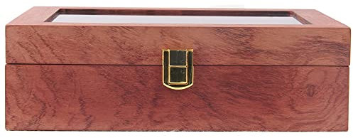 Uhrenbox 10 Uhren, Hochwertige Uhren Boxen Uhrenkoffer Uhrenkasten Aufbewahrungskiste Dichteplatte+Samtstoff, Rosenholzmaserung, 29X21X8 Cm, Mit Glas Fenster