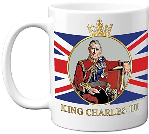 Stuff4 King Charles III Gedenktasse – König Charles III Union Jack Andenken – königliche Gedenkgeschenke, Souvenirs, königliche Tassen für Sie und Ihn, 325 ml, weiße Keramikbecher