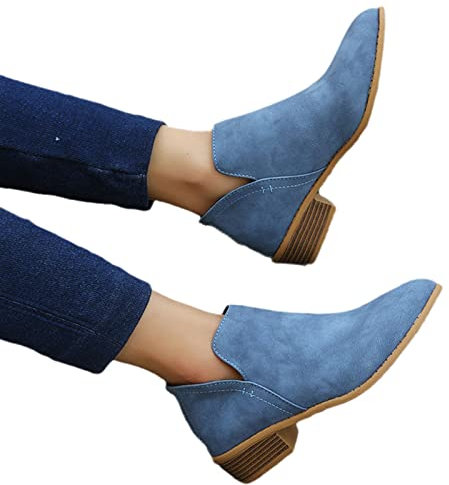 Stivaletti Eleganti Ankle Boots Chelsea Da Donna Con Tacco Largo Booties Biker Con Cerniera Scarpe Da Donna Autunno Inverno Alla Caviglia Stivali Corti For Il Tempo Libero For Festa ( Color : Blue , S