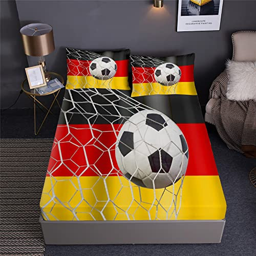Faeralei Rote Schwarz Gelbe Fahnen Spannbettlaken/Bettdecken Set Fußball Bettwäsche,Enthalten Spannbettlaken 3 Teilig Oder Bettdecken 3 Teilig Oder Bettwäsche 7 Teilig (B,Bettwäsche 7 Teilig-King)