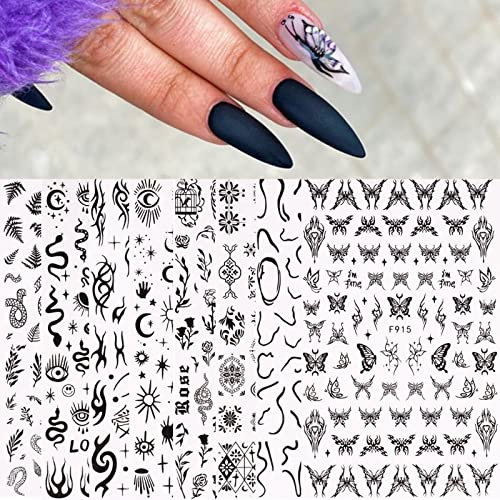 RUNRAYAY Evil'S Eye Nail Art Stickers, 8 Sheets Abstract Moon Nail Decals 3D Self-Adhesive Fashion Nail Design Nail DIY Decoration for Women Girls Kids