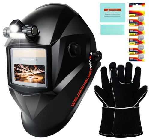 TRQWH Casco de soldadura de oscurecimiento automático con luz de color verdadero 1/1/1/2 superior, claridad óptica, pantalla ancha 9-13 con casco de soldadura de molienda (KTS-JS01)