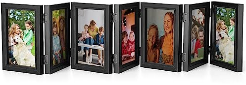 Sintuff Klapp-Bilderrahmen mit Scharnier, hochauflösend, Naturholz, Collage, rustikale Desktop-Acryl-Passepartouts für Familiengeburtstag, Wanddekoration, Schwarz, 10,2 x 15,2 cm, 7 Stück