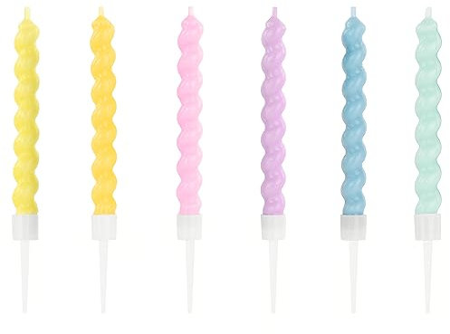 6 Stück Gedrehte Geburtstagskerzen Pastell Farbmischung 8,5 cm