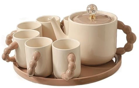 Carafe d'eau Ensemble d'eau en céramique de Style crème français Service à thé Fleur Simple créatif Maison Salon Bouilloire d'eau Froide Carafes (Color : Bruin)