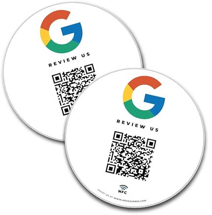 MESSAGENES | Aufkleber Google mit QR und NFC | Schilder Bewertung NFC und QR Code | PACK 2 Runde Einheiten | Google Review | Bewertungen in 1 Klick | Erhöht Bewertungen in Google Ihrer Business