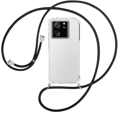 mtb more energy® Handykette kompatibel mit Xiaomi 13T, 13T Pro - schwarz - Smartphone Hülle zum Umhängen - Anti Shock Full TPU Case