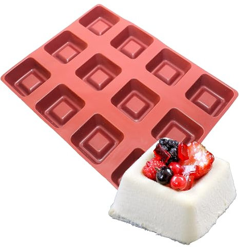 Maé - Moule Savarin Carré 12 Alvéoles - Silicone Alimentaire Premium Anti-Adhérent - Souple, Démoulage Facile et Net - Résistant T° -45°C / +280°C - 100 ml