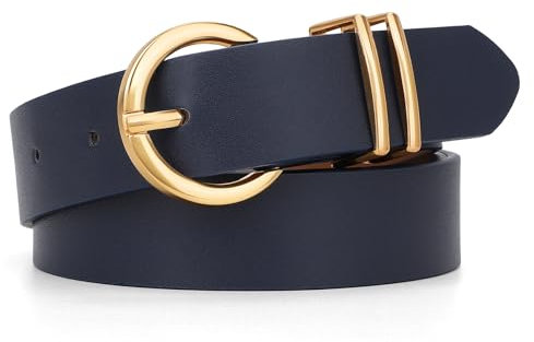 JasGood Damen Ledergürtel für Jeans Hosen Kleider Mode Goldschnalle Damen Leder Gürtel,Navy blau,100cm