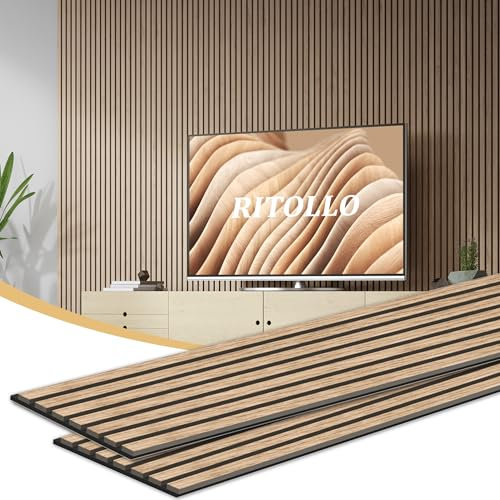 RITOLLO Wood Slat Panels for Wall 2-Piece 94.5×11 Acoustic Panels for Interior Wall Decor 3D Fluted Sound Absorbing Panel - Natural Walnut