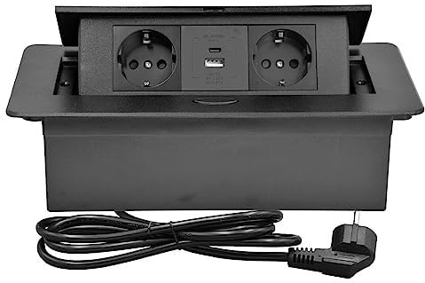 CHENGPI Presa a Scomparsa da Incasso,Scomparsa con 2 Prese Standard Norma Europea 220V/16A,Torretta Multipresa con USB Type C,Multipresa Salvaspazio Per Ufficio e Piano Di Lavoro