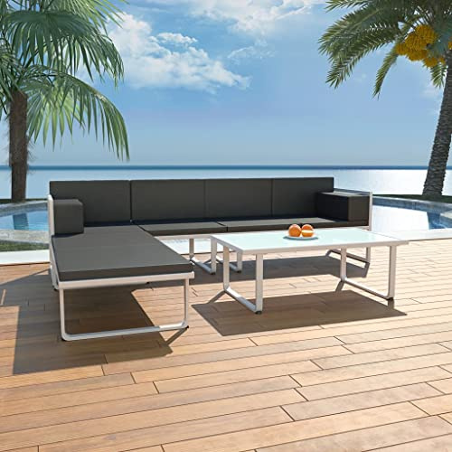 ZQQLVOO Lounge gartenmöbel Set Balkon möbel Set Gartenlounge Set 4-TLG. Garten-Lounge-Set mit Auflagen Aluminium Schwarz